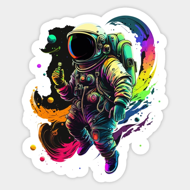 Astronaut in Space Colorful Vibrant Psychedelic Sticker by K3rst